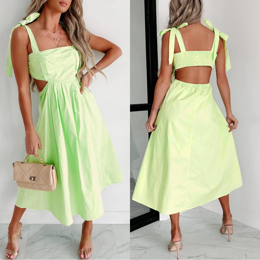 Lime Green Cut Out Midi Dress - Picture 3 of 10